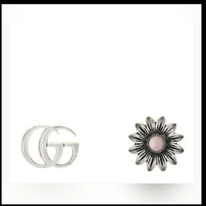 GUCCI Sterling Silver Pink Mother Of Pearl Flower Marmont Double G Earrings